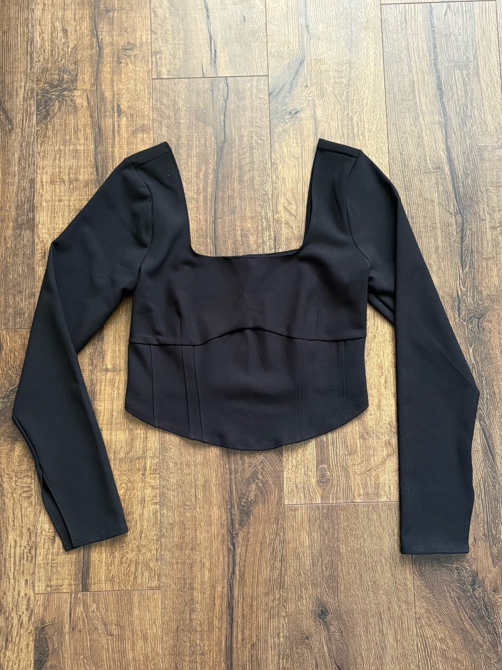 Abercrombie & Fitch Corset Seam Long Sleeve Top, L Black NWT